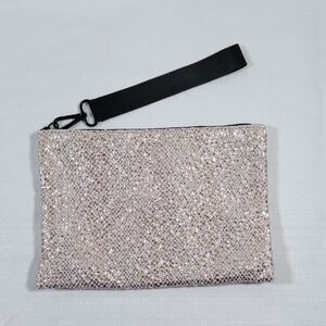07400 MAC Cosmetics bronze metallic zip top makeup bag EUC
